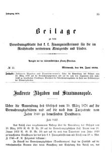 Verordnungsblatt für den Dienstbereich des K.K. Finanzministeriums für die im Reichsrate Vertretenen Königreiche und Länder 18760628 Seite: 1