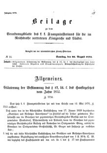 Verordnungsblatt für den Dienstbereich des K.K. Finanzministeriums für die im Reichsrate Vertretenen Königreiche und Länder 18760826 Seite: 1