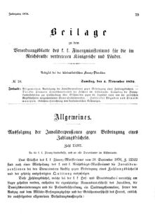 Verordnungsblatt für den Dienstbereich des K.K. Finanzministeriums für die im Reichsrate Vertretenen Königreiche und Länder 18761104 Seite: 1