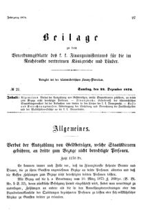 Verordnungsblatt für den Dienstbereich des K.K. Finanzministeriums für die im Reichsrate Vertretenen Königreiche und Länder 18761223 Seite: 1