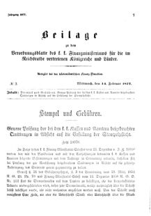 Verordnungsblatt für den Dienstbereich des K.K. Finanzministeriums für die im Reichsrate Vertretenen Königreiche und Länder 18770214 Seite: 1