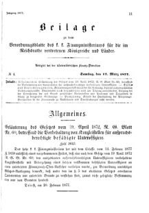 Verordnungsblatt für den Dienstbereich des K.K. Finanzministeriums für die im Reichsrate Vertretenen Königreiche und Länder 18770317 Seite: 1