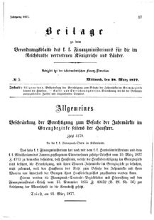 Verordnungsblatt für den Dienstbereich des K.K. Finanzministeriums für die im Reichsrate Vertretenen Königreiche und Länder 18770328 Seite: 1