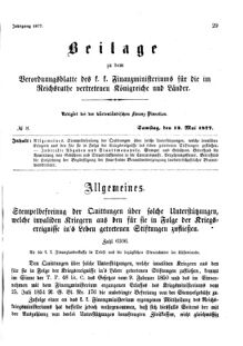 Verordnungsblatt für den Dienstbereich des K.K. Finanzministeriums für die im Reichsrate Vertretenen Königreiche und Länder 18770512 Seite: 1