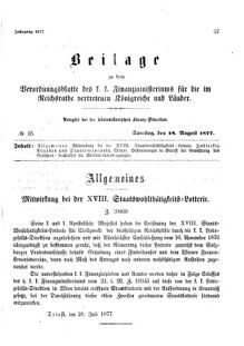 Verordnungsblatt für den Dienstbereich des K.K. Finanzministeriums für die im Reichsrate Vertretenen Königreiche und Länder 18770818 Seite: 1