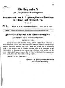 Verordnungsblatt für den Dienstbereich des K.K. Finanzministeriums für die im Reichsrate Vertretenen Königreiche und Länder 18550126 Seite: 1