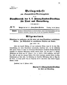 Verordnungsblatt für den Dienstbereich des K.K. Finanzministeriums für die im Reichsrate Vertretenen Königreiche und Länder 18550220 Seite: 1