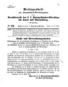 Verordnungsblatt für den Dienstbereich des K.K. Finanzministeriums für die im Reichsrate Vertretenen Königreiche und Länder 18550323 Seite: 1