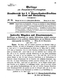 Verordnungsblatt für den Dienstbereich des K.K. Finanzministeriums für die im Reichsrate Vertretenen Königreiche und Länder 18550430 Seite: 1