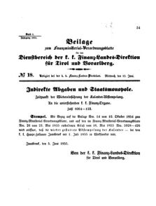 Verordnungsblatt für den Dienstbereich des K.K. Finanzministeriums für die im Reichsrate Vertretenen Königreiche und Länder 18550613 Seite: 1