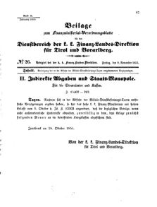 Verordnungsblatt für den Dienstbereich des K.K. Finanzministeriums für die im Reichsrate Vertretenen Königreiche und Länder 18551109 Seite: 1