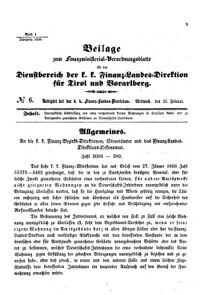 Verordnungsblatt für den Dienstbereich des K.K. Finanzministeriums für die im Reichsrate Vertretenen Königreiche und Länder 18560227 Seite: 1