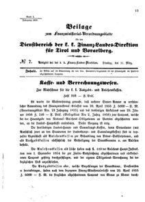 Verordnungsblatt für den Dienstbereich des K.K. Finanzministeriums für die im Reichsrate Vertretenen Königreiche und Länder 18560311 Seite: 1