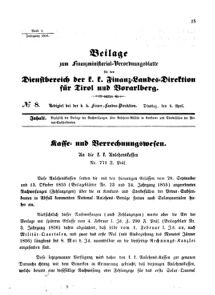 Verordnungsblatt für den Dienstbereich des K.K. Finanzministeriums für die im Reichsrate Vertretenen Königreiche und Länder 18560408 Seite: 1