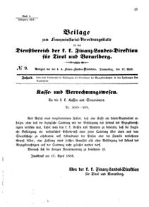 Verordnungsblatt für den Dienstbereich des K.K. Finanzministeriums für die im Reichsrate Vertretenen Königreiche und Länder 18560417 Seite: 1