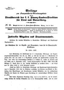 Verordnungsblatt für den Dienstbereich des K.K. Finanzministeriums für die im Reichsrate Vertretenen Königreiche und Länder 18560428 Seite: 1