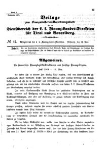 Verordnungsblatt für den Dienstbereich des K.K. Finanzministeriums für die im Reichsrate Vertretenen Königreiche und Länder 18560512 Seite: 1