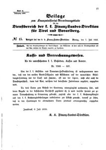 Verordnungsblatt für den Dienstbereich des K.K. Finanzministeriums für die im Reichsrate Vertretenen Königreiche und Länder 18560707 Seite: 1