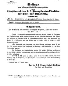 Verordnungsblatt für den Dienstbereich des K.K. Finanzministeriums für die im Reichsrate Vertretenen Königreiche und Länder 18570129 Seite: 1