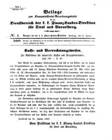 Verordnungsblatt für den Dienstbereich des K.K. Finanzministeriums für die im Reichsrate Vertretenen Königreiche und Länder 18570131 Seite: 1