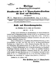 Verordnungsblatt für den Dienstbereich des K.K. Finanzministeriums für die im Reichsrate Vertretenen Königreiche und Länder 18570220 Seite: 1