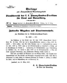 Verordnungsblatt für den Dienstbereich des K.K. Finanzministeriums für die im Reichsrate Vertretenen Königreiche und Länder 18570317 Seite: 1