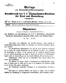 Verordnungsblatt für den Dienstbereich des K.K. Finanzministeriums für die im Reichsrate Vertretenen Königreiche und Länder 18570516 Seite: 1