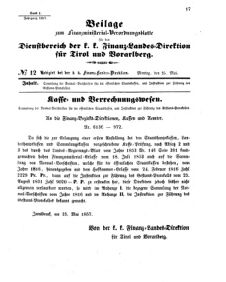 Verordnungsblatt für den Dienstbereich des K.K. Finanzministeriums für die im Reichsrate Vertretenen Königreiche und Länder 18570525 Seite: 1