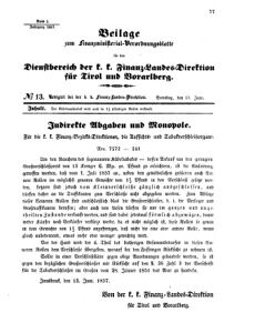 Verordnungsblatt für den Dienstbereich des K.K. Finanzministeriums für die im Reichsrate Vertretenen Königreiche und Länder 18570613 Seite: 1