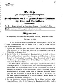 Verordnungsblatt für den Dienstbereich des K.K. Finanzministeriums für die im Reichsrate Vertretenen Königreiche und Länder 18580307 Seite: 1