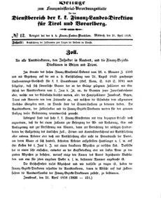 Verordnungsblatt für den Dienstbereich des K.K. Finanzministeriums für die im Reichsrate Vertretenen Königreiche und Länder 18580421 Seite: 1