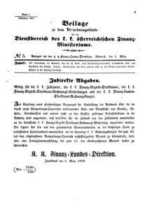 Verordnungsblatt für den Dienstbereich des K.K. Finanzministeriums für die im Reichsrate Vertretenen Königreiche und Länder 18590309 Seite: 1