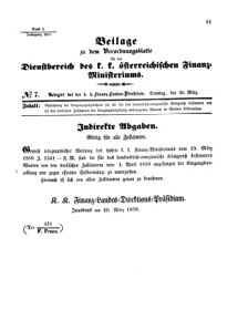 Verordnungsblatt für den Dienstbereich des K.K. Finanzministeriums für die im Reichsrate Vertretenen Königreiche und Länder 18590320 Seite: 1