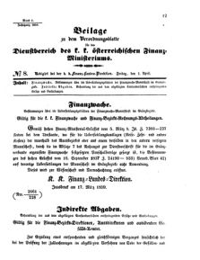 Verordnungsblatt für den Dienstbereich des K.K. Finanzministeriums für die im Reichsrate Vertretenen Königreiche und Länder 18590401 Seite: 1