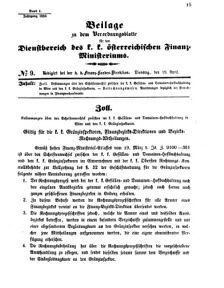 Verordnungsblatt für den Dienstbereich des K.K. Finanzministeriums für die im Reichsrate Vertretenen Königreiche und Länder 18590419 Seite: 1