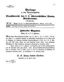 Verordnungsblatt für den Dienstbereich des K.K. Finanzministeriums für die im Reichsrate Vertretenen Königreiche und Länder 18590427 Seite: 1