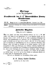 Verordnungsblatt für den Dienstbereich des K.K. Finanzministeriums für die im Reichsrate Vertretenen Königreiche und Länder 18590506 Seite: 1