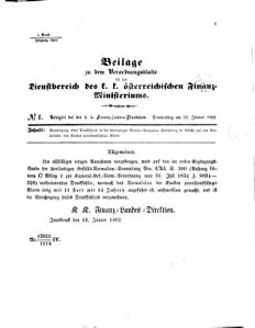 Verordnungsblatt für den Dienstbereich des K.K. Finanzministeriums für die im Reichsrate Vertretenen Königreiche und Länder 18620123 Seite: 1