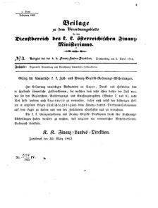 Verordnungsblatt für den Dienstbereich des K.K. Finanzministeriums für die im Reichsrate Vertretenen Königreiche und Länder 18620403 Seite: 1