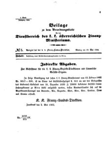 Verordnungsblatt für den Dienstbereich des K.K. Finanzministeriums für die im Reichsrate Vertretenen Königreiche und Länder 18620512 Seite: 1