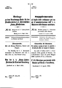 Verordnungsblatt für den Dienstbereich des K.K. Finanzministeriums für die im Reichsrate Vertretenen Königreiche und Länder 18640411 Seite: 1