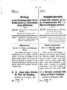 Verordnungsblatt für den Dienstbereich des K.K. Finanzministeriums für die im Reichsrate Vertretenen Königreiche und Länder 18641231 Seite: 1