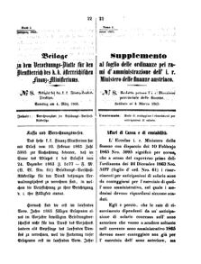 Verordnungsblatt für den Dienstbereich des K.K. Finanzministeriums für die im Reichsrate Vertretenen Königreiche und Länder 18650304 Seite: 1