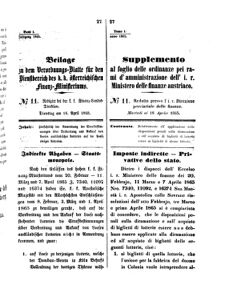 Verordnungsblatt für den Dienstbereich des K.K. Finanzministeriums für die im Reichsrate Vertretenen Königreiche und Länder 18650418 Seite: 1