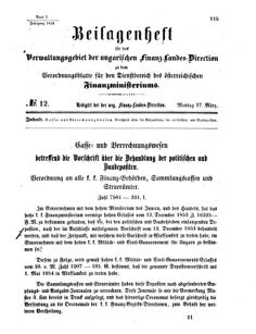 Verordnungsblatt für den Dienstbereich des K.K. Finanzministeriums für die im Reichsrate Vertretenen Königreiche und Länder 18540327 Seite: 1