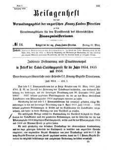 Verordnungsblatt für den Dienstbereich des K.K. Finanzministeriums für die im Reichsrate Vertretenen Königreiche und Länder 18540331 Seite: 1