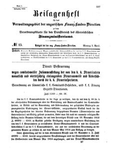 Verordnungsblatt für den Dienstbereich des K.K. Finanzministeriums für die im Reichsrate Vertretenen Königreiche und Länder 18540403 Seite: 1