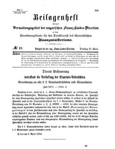 Verordnungsblatt für den Dienstbereich des K.K. Finanzministeriums für die im Reichsrate Vertretenen Königreiche und Länder 18540425 Seite: 1