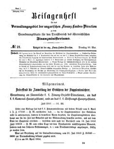 Verordnungsblatt für den Dienstbereich des K.K. Finanzministeriums für die im Reichsrate Vertretenen Königreiche und Länder 18540510 Seite: 1