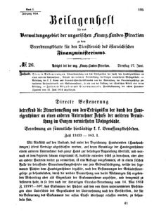 Verordnungsblatt für den Dienstbereich des K.K. Finanzministeriums für die im Reichsrate Vertretenen Königreiche und Länder 18540627 Seite: 1